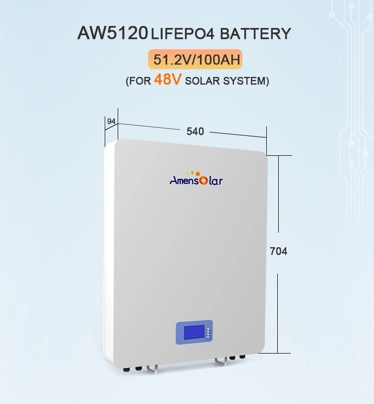 Amensolar Aw5120 2u Low Voltage Wall Mounted 51.2V 100ah 5kwh Solar Storage System Solar Batteries for Home